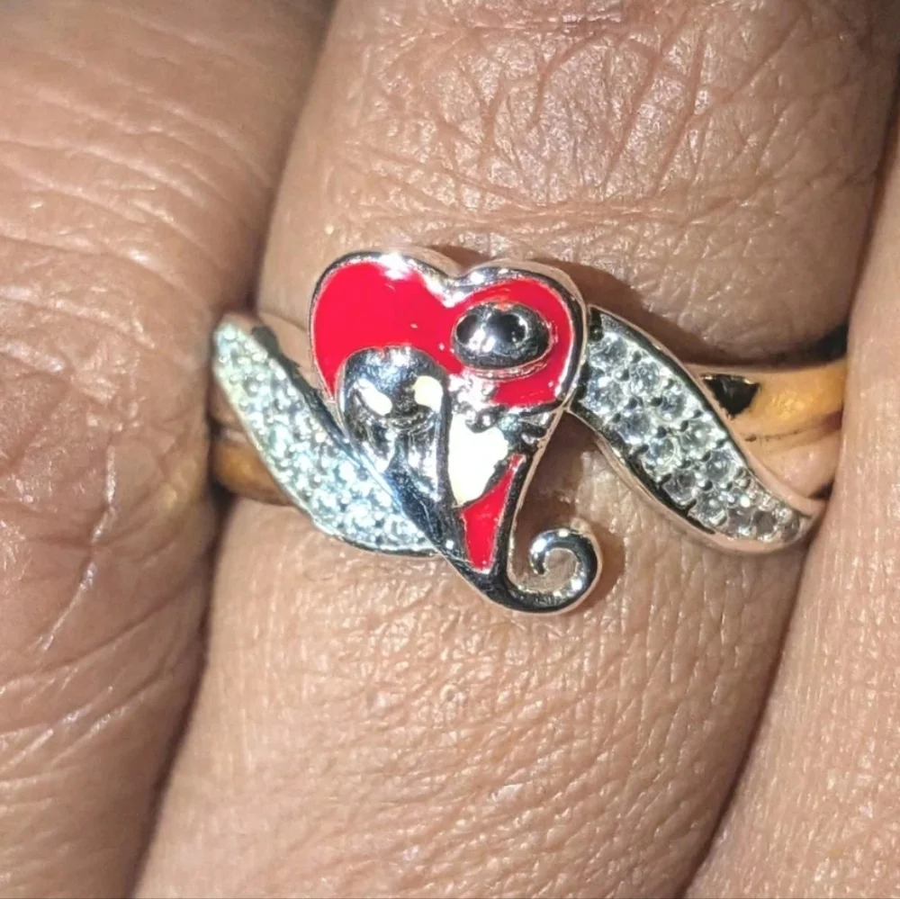 Vintage Jack Sally Nightmare Before Christmas .925 Sterling Silver Two Tone Ring